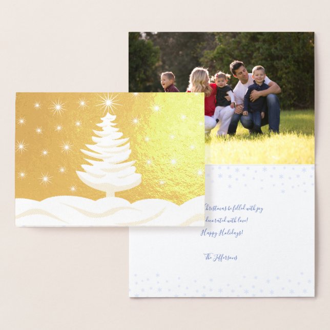 Himlar-foto för Julgran Snö Nattstjärna Folierat Kort (Display)