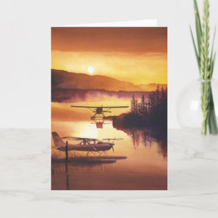"Himlar Harbour" Flyter Flygplan Watercolor Kort