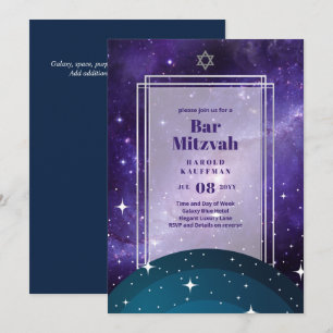 Himlar ovanför PUB MITZVAH Galaxy Blue Guld Elegan Inbjudningar