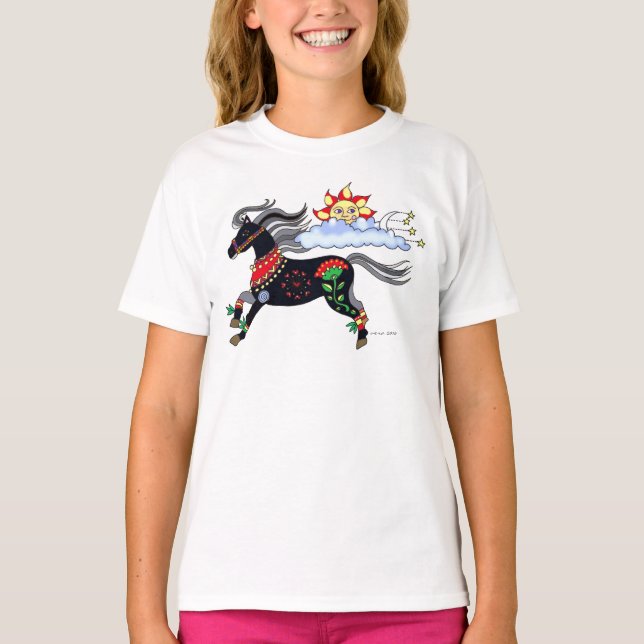Himlar Pony Ukrainas folkart av Vera Trembach Tee Shirt (Framsida)