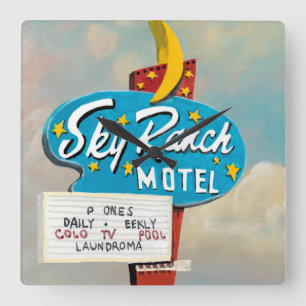 Himlar Ranch Motel-skylt Fyrkantig Klocka