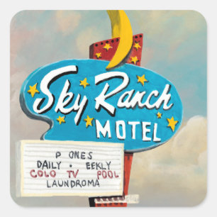 Himlar Ranch Motel-skylt Fyrkantigt Klistermärke