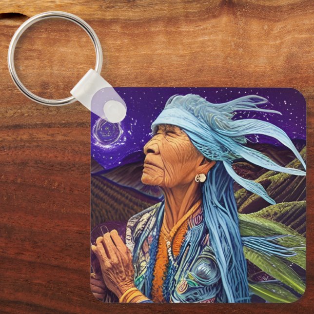 Himlar Road Walker Native American Fantasy Art Nyckelring (Framsida)
