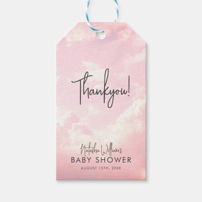 Himlasända Pastell Rosa Moln Baby Shower Presentetikett (Framsidan)