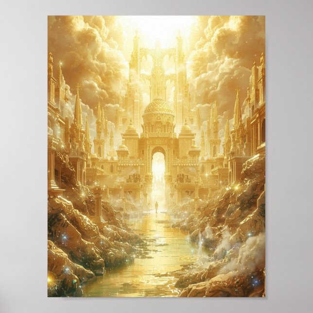 Himlastaden Guldstaden av Ljus Celestial Fantasy Poster (Framsidan)
