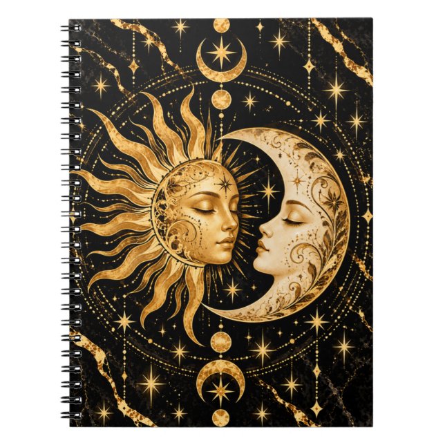 Himlaste Sol och Måne Guld Anteckningsbok (Framsidan)