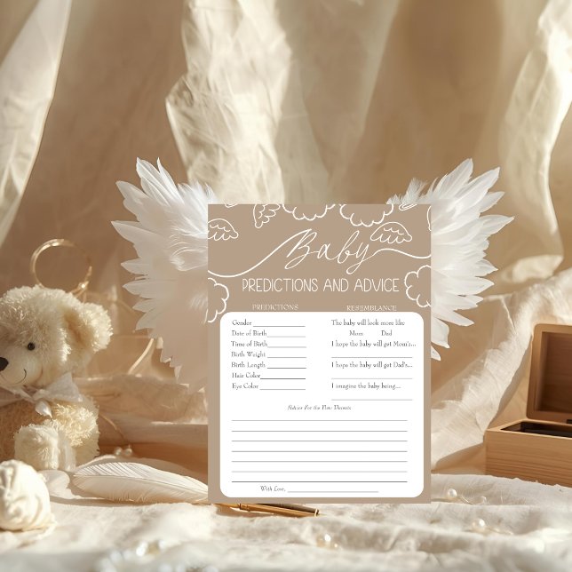 Himlavacker Beige Baby Förutsägelser & Rådkort Inbjudningar (Heavenly Beige Baby Predictions & Advice Card)
