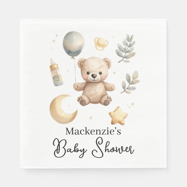 Himlavälde Teddybjörn Vattenfärg Bebisshower Pappersservett (Framsidan)