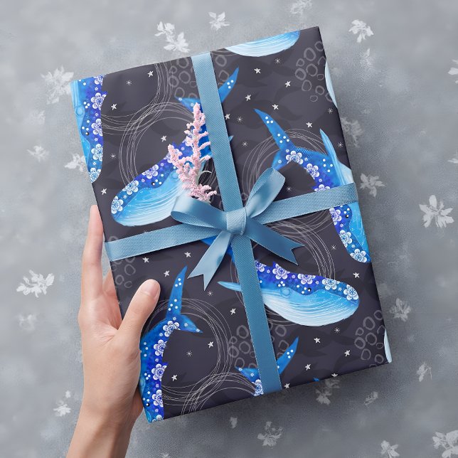 Himlavalv Blåval Nattmönster  Presentpapper (Skapare uppladdad)