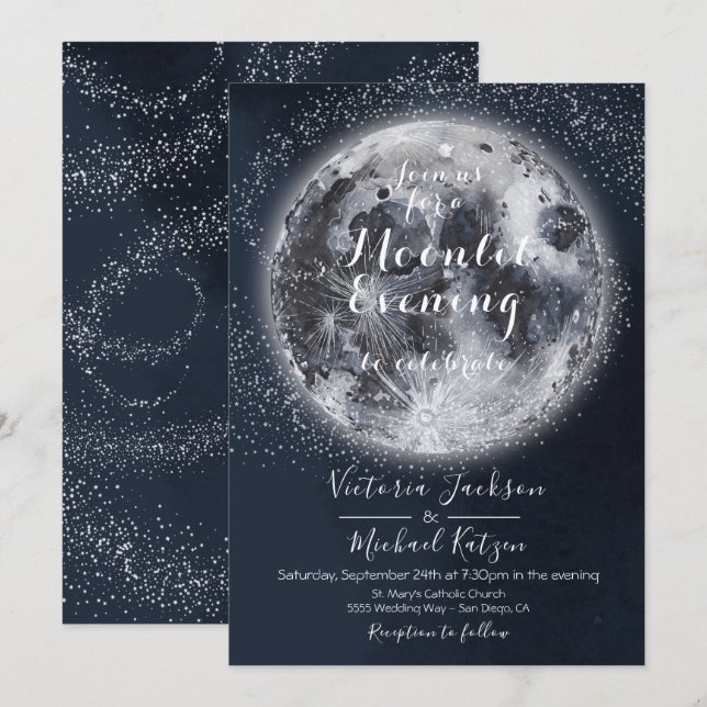 Himlavalv fullmåne och stjärnor inbjudningar (Fram/baksida)