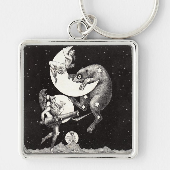 Himlavalv Måne Himmel Universum Gud Natt Illustrat Fyrkantig Silverfärgad Nyckelring (Framsidan)