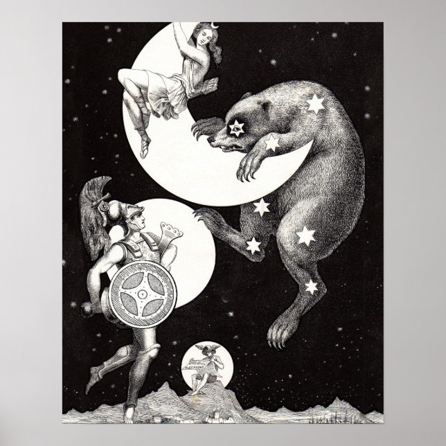 Himlavalv Måne Himmel Universum Gud Natt Illustrat Poster (Framsidan)