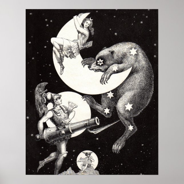 Himlavalv Måne Himmel Universum Gud Natt Illustrat Poster (Framsidan)