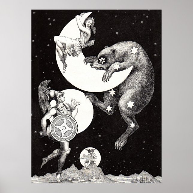 Himlavalv Måne Himmel Universum Gud Natt Illustrat Poster (Framsidan)