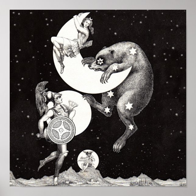 Himlavalv Måne Himmel Universum Gud Natt Illustrat Poster (Framsidan)