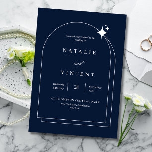 Himlavalv Marinblå Bröllop Elegant Valv Ram Folierat Kort