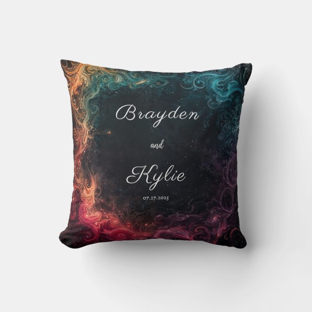 Himlavalv Nebulosa Abstrakt Virvel Turkos Röd Mage Kudde (Framsida)