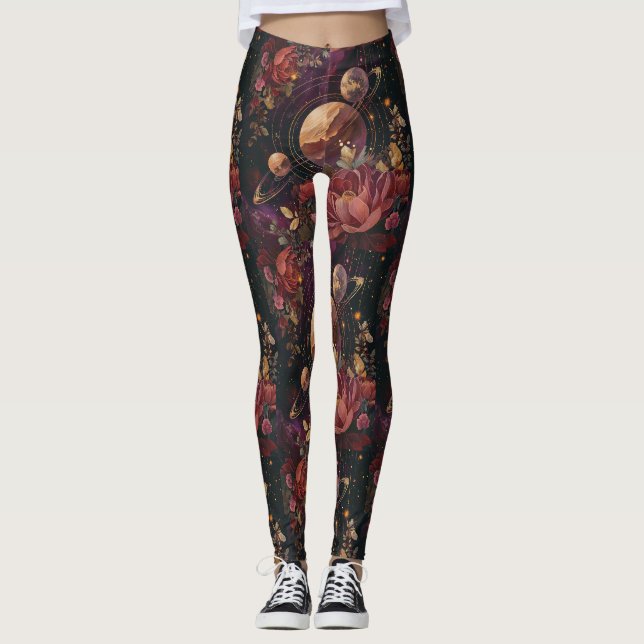Himlavalv Nebulosa Kristall Planet Lila Leggings (Framsida)