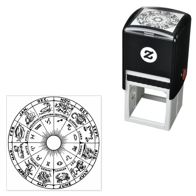 Himlavalv Zodiak Hjul Diagram #1 Självfärgande Stämpel (In Situ)