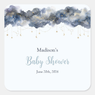 Himlavalvets flotte vattenfärg moln baby shower pa fyrkantigt klistermärke