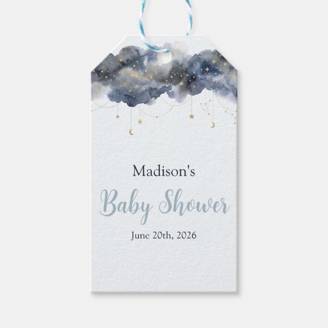 Himlavalvets flottilj Vattenfärg Moln Baby Shower- Presentetikett (Framsidan)