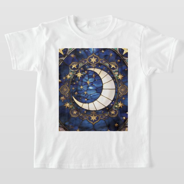 Himlavalvets halvmåne i utsirad glasmålning t shirt (Laydown)