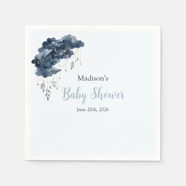 Himlavalvsmarin vattenfärg moln baby shower papper pappersservett (Framsidan)