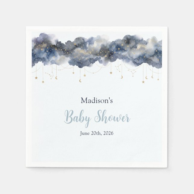 Himlavalvsmarin vattenfärg moln baby shower papper pappersservett (Framsidan)