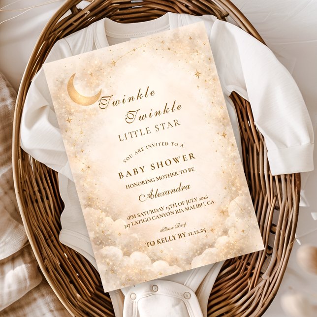 Himlavit Guld Baby Shower Inbjudningar (Skapare uppladdad)