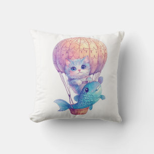 Himlen Högt Kitty � Söt Whimsical Katt Äventyr Kudde