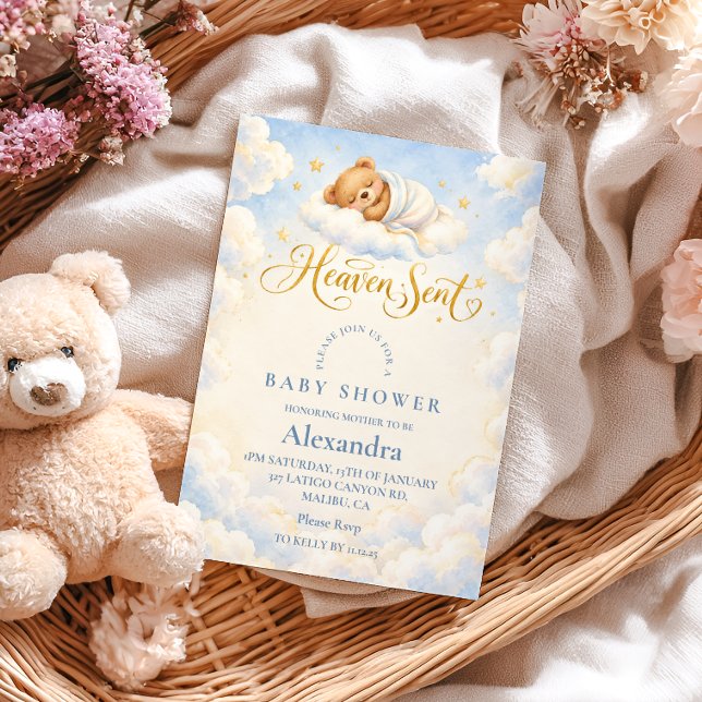 Himlen Sänd Sovande Teddy Babyfirande Inbjudningar (Skapare uppladdad)