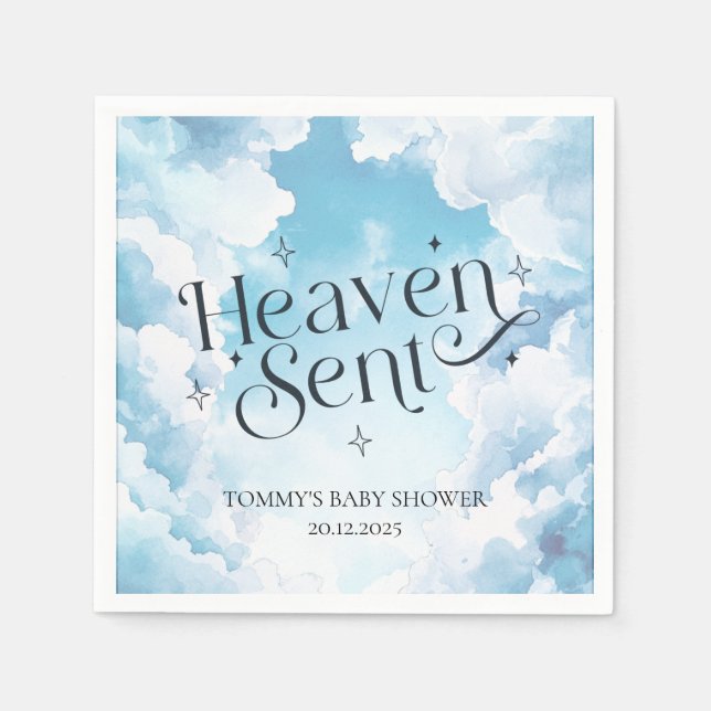 Himlen Sänt Blå Moln Anpassat Namn Baby Shower Pappersservett (Framsidan)