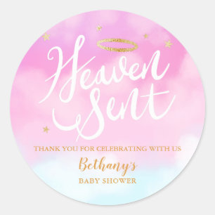 Himlen Skickade Rosa Baby Shower Favor Runt Klistermärke