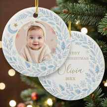 Himlens Baby Första Söta Blå Jul Foto