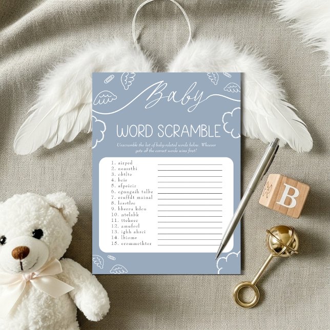 Himlens Blå Baby Ordkrypter Spel Inbjudningar (Heavenly Blue Baby Word Scramble Game )