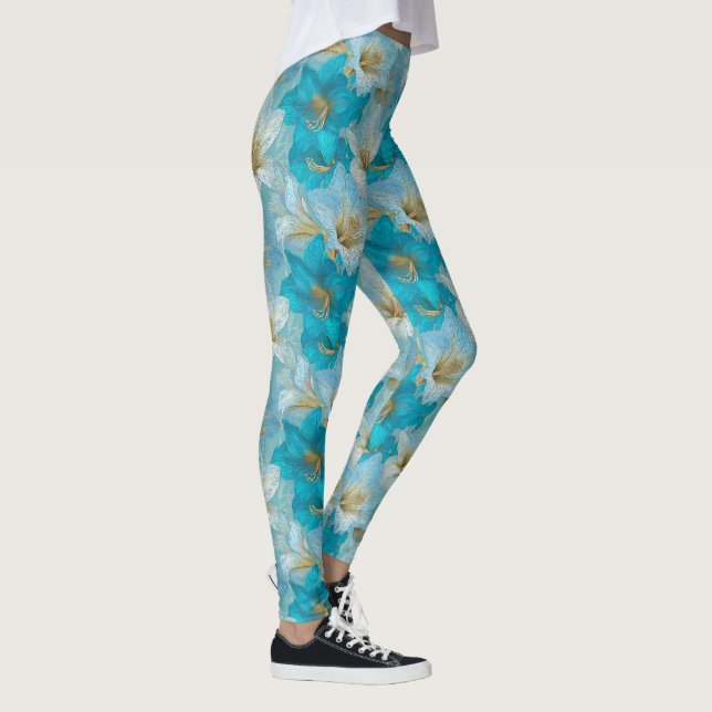 Himlens blå löpande Amarillis-inspirerade presenti Leggings (Höger)