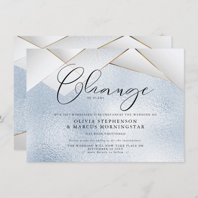 Himlens blå pärlfacetter Postponerad bröllop Inbjudningar (Fram/baksida)