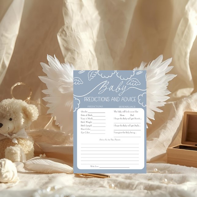 Himlens blåa babyförutsägelser & rådkort inbjudningar (Heavenly Blue Baby Predictions & Advice Card)