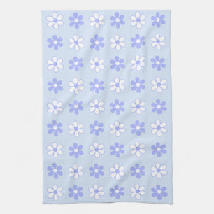 Himlens blåa och vita blommor på ljust blått kökshandduk
