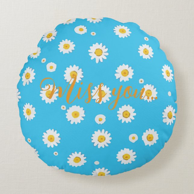 Himlens Blommande Margariter Rund Kudde (Framsidan)