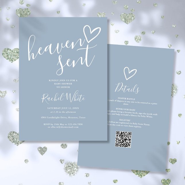 Himlensamma stoftblå Allt-i-ett Bebissalong Inbjudningar (Heaven Sent Dusty Blue All In One Baby Shower Invitation)