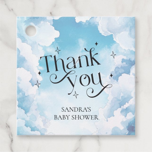 Himlensända Baby Shower Fördel Tacksamhetsmoln Him Gåvor Etiketter (Framsida)