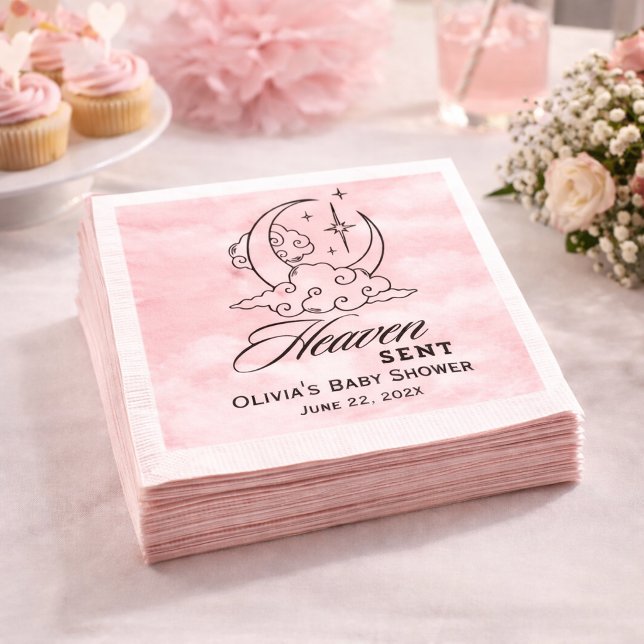 Himlensända Baby Shower Rosa Månstjärnor  Pappersservett (Skapare uppladdad)