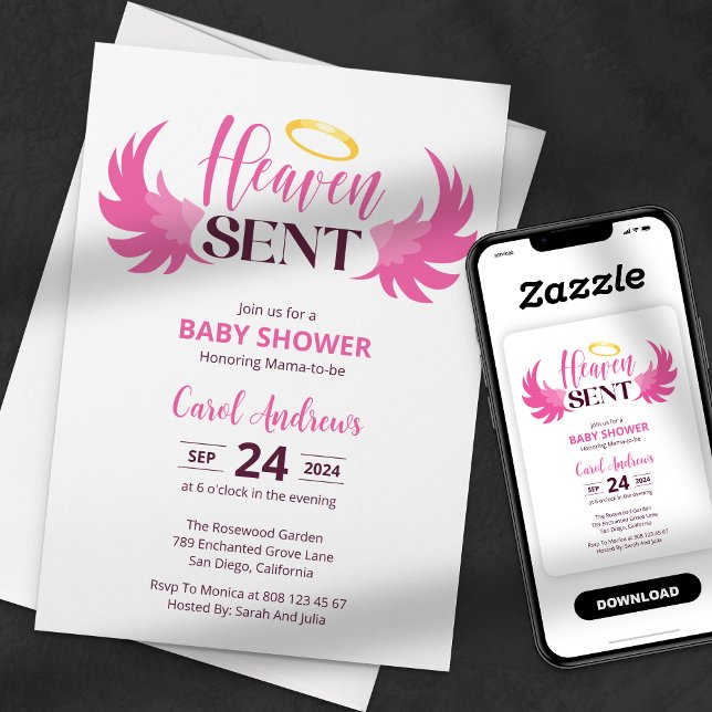 Himlensända rosa änglaveingar Baby Shower Inbjudningar (Skapare uppladdad)