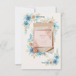Himlensblå Blommig RSVP-kort Elegant Bröllopssvar OSA Kort