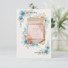 Himlensblå Blommig RSVP-kort Elegant Bröllopssvar OSA Kort
