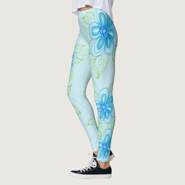 Himlensblå blommiga Leggings (Vänster)