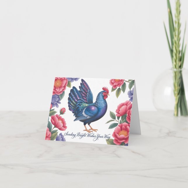 Himlig Tupp Hälsning med Blommig Kant Helgkort (Framsida)