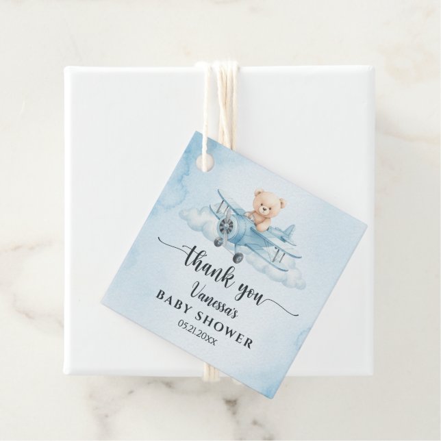 Himmel Äventyr Cute Nalle Pilot Tack Gåvor Etiketter (På plats)