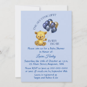 Himmel Bear Blue Shower-inbjudan till Limit Baby Inbjudningar